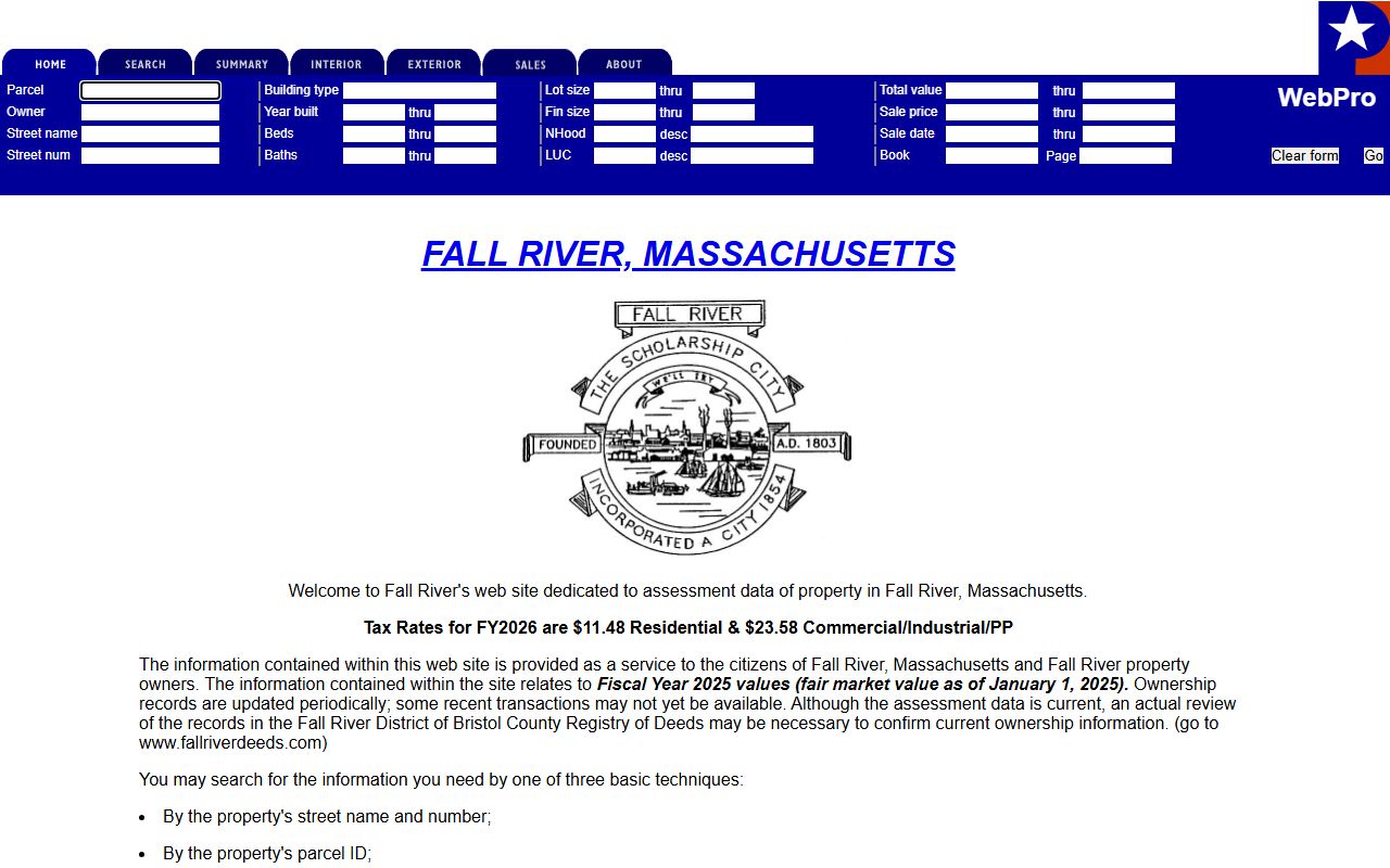 Fall River Patriot Properties search for Fall River property tax records