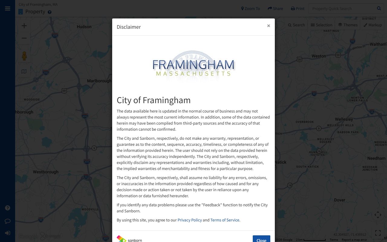 Framingham MapGeo property search portal for Framingham property tax records