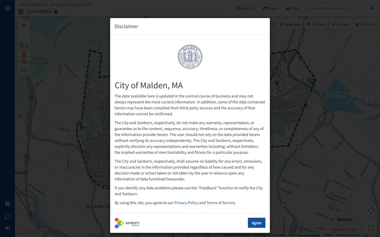 Malden GIS mapping system for Malden property tax records