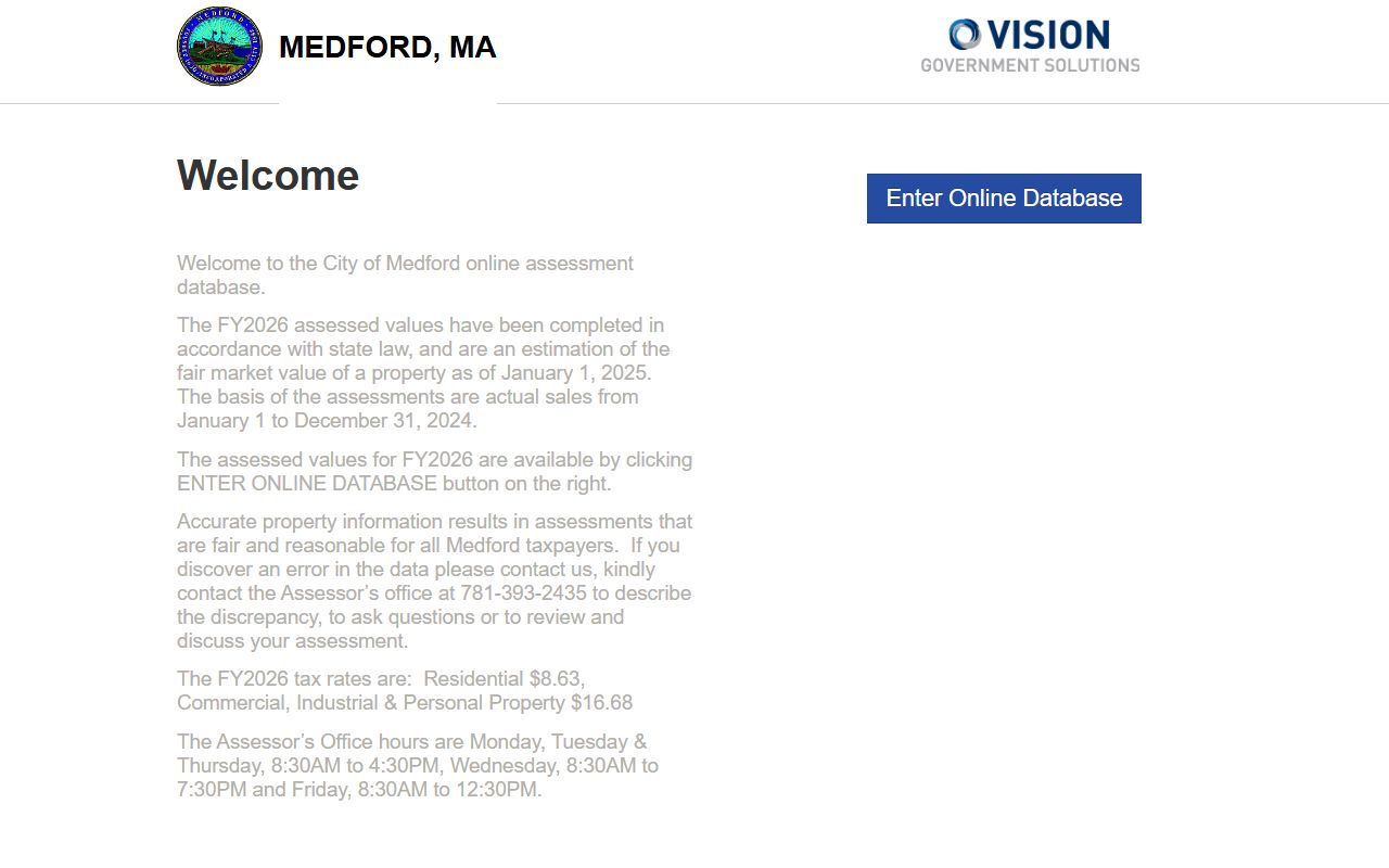 Medford property tax records VGSI search database
