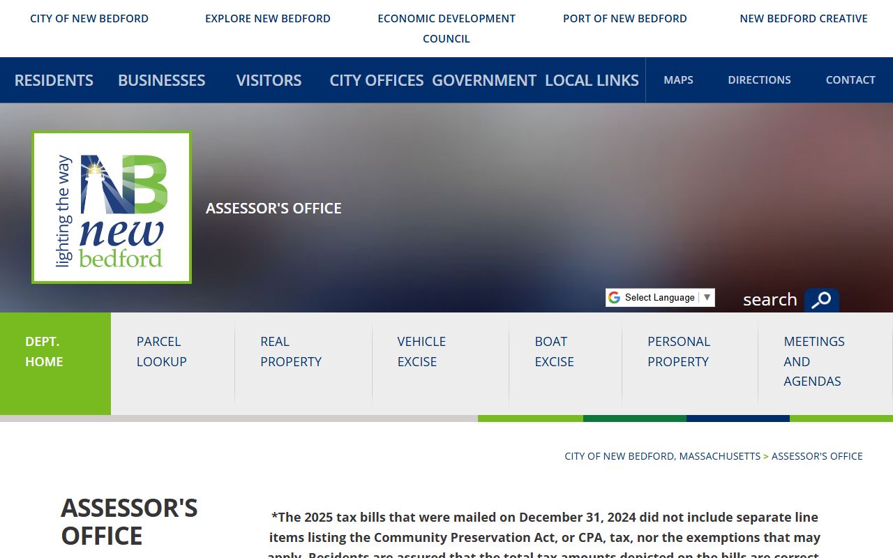 New Bedford Assessors Office page for New Bedford property tax records