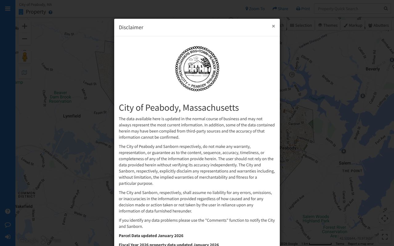 Peabody property tax records MapGeo search portal