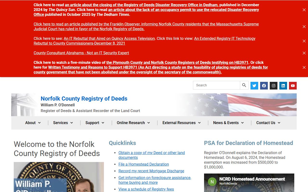 Norfolk County Registry of Deeds for Quincy property tax records