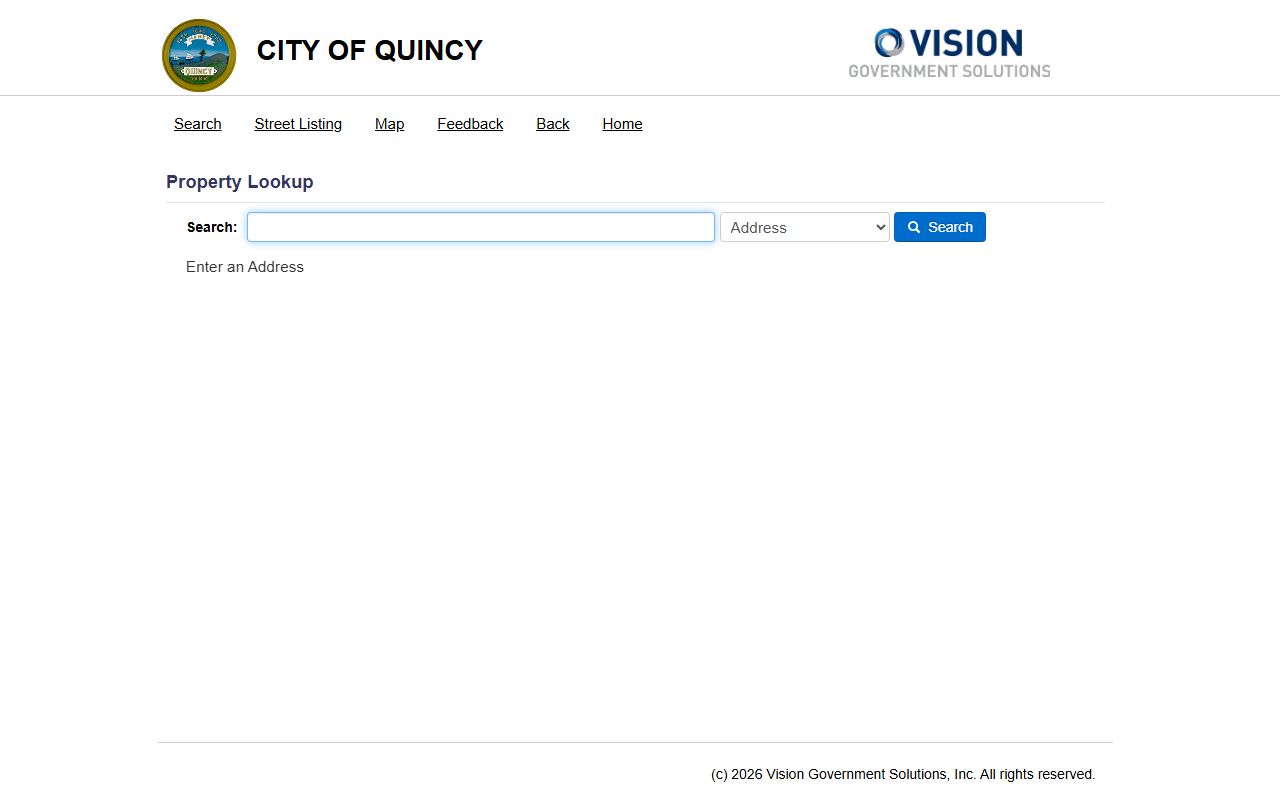 Quincy VGSI property search portal for Quincy property tax records