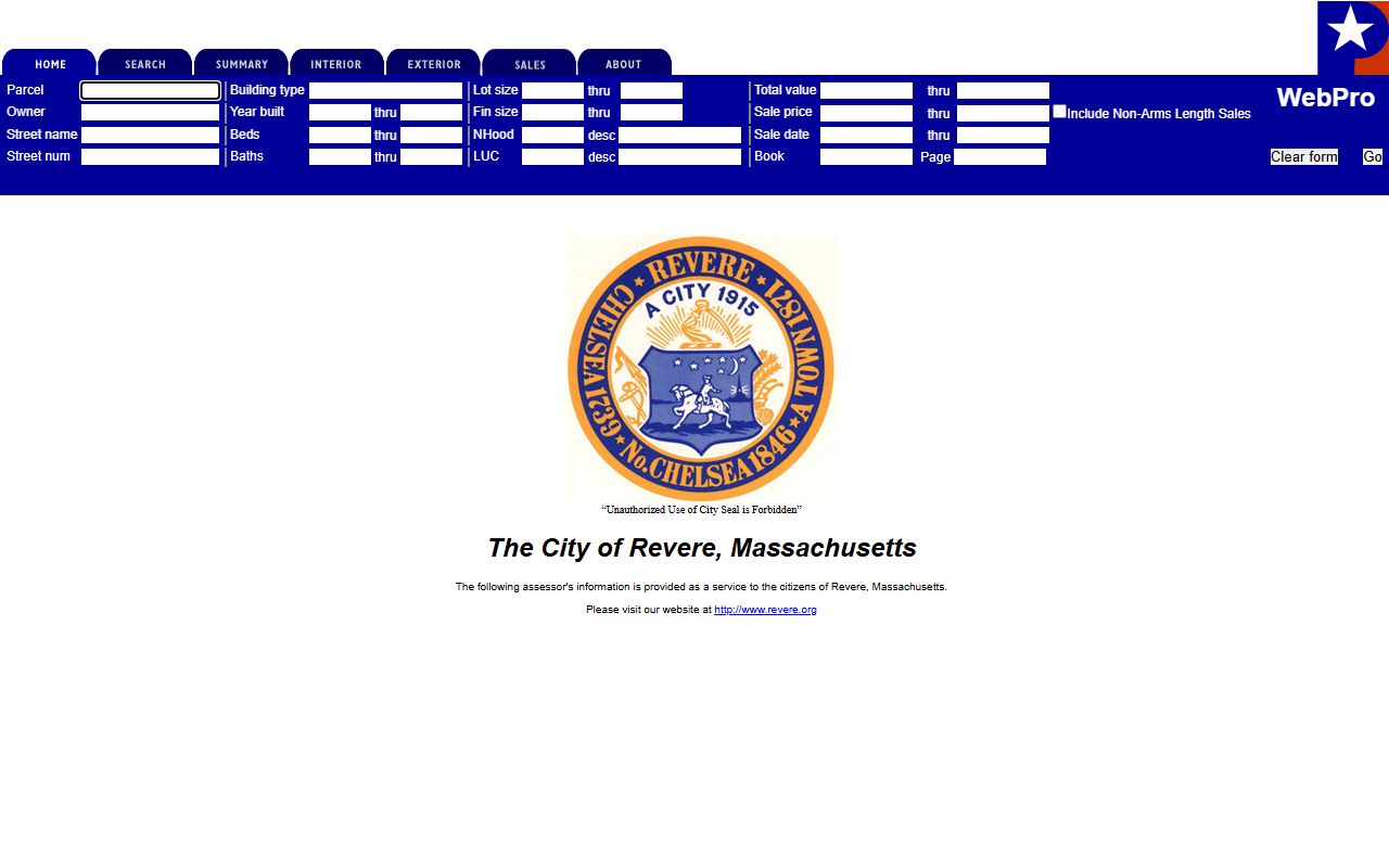 Revere Patriot Properties portal for searching Revere property tax records