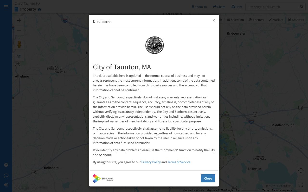 Taunton property tax records MapGeo search portal