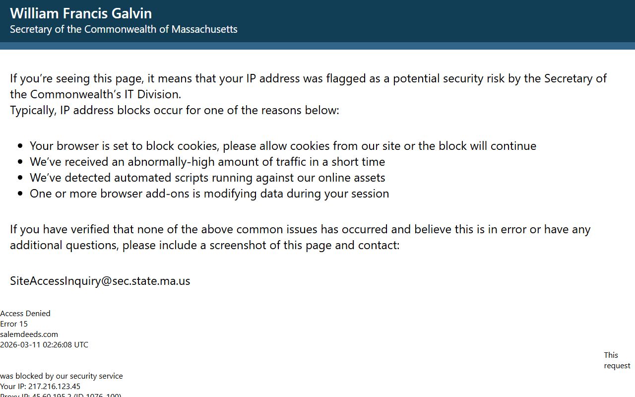 Southern Essex Registry of Deeds website for Essex County property tax records