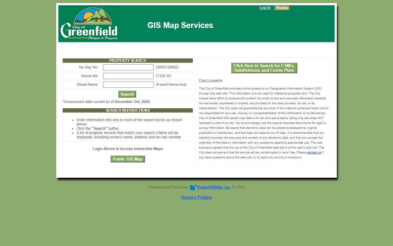 Greenfield GIS portal for Franklin County property tax records search