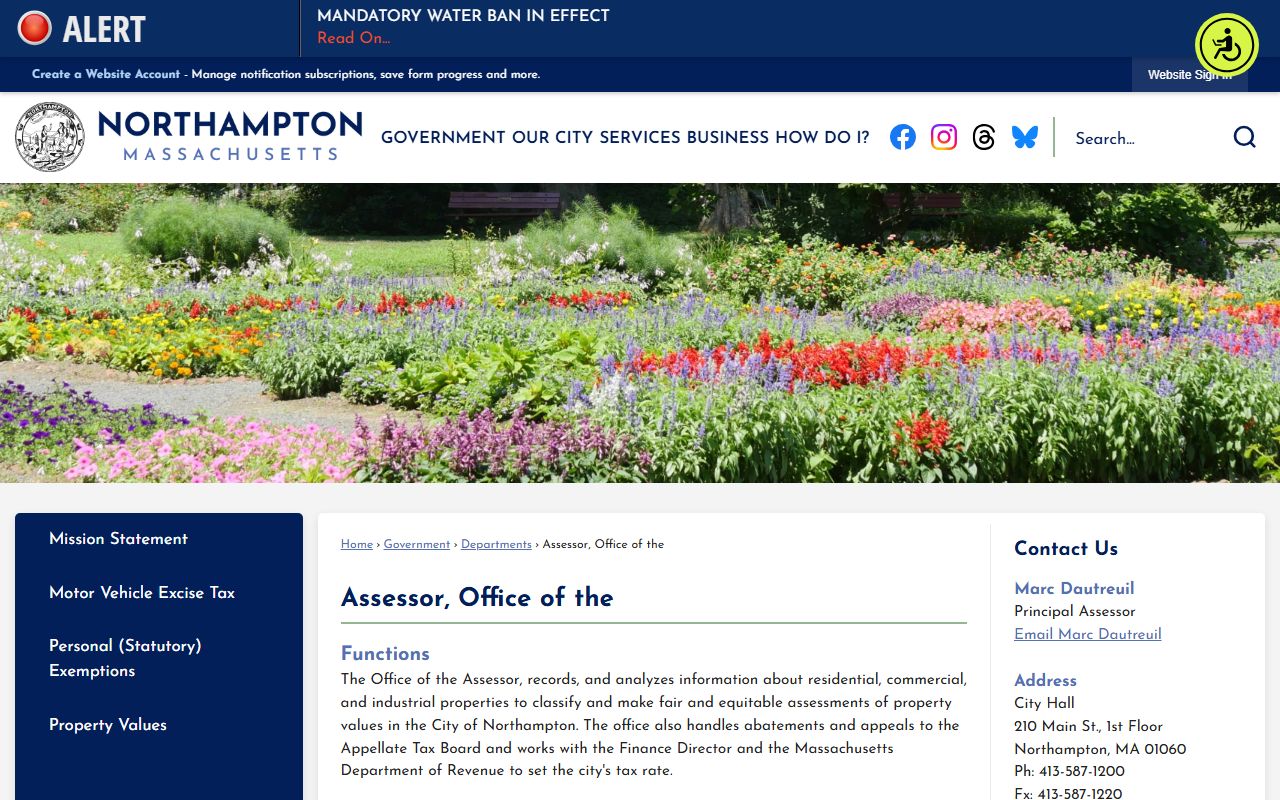 Northampton Assessor Office page for Hampshire County property tax records