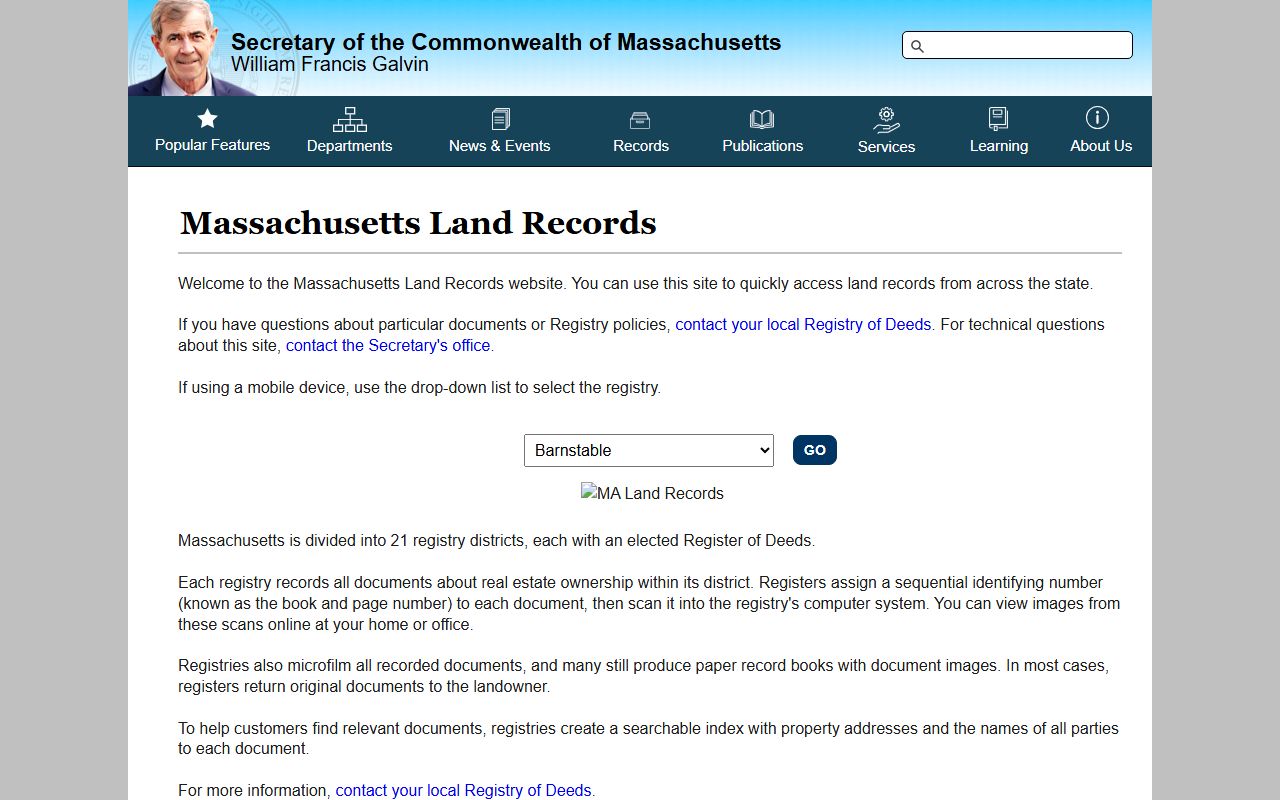 Middlesex County property tax records search on MassLandRecords.com