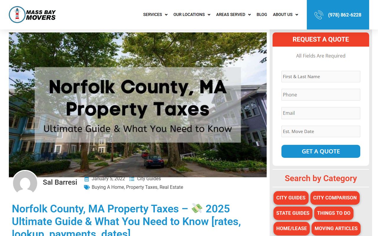 Norfolk County property tax rates comparison for Massachusetts property tax records