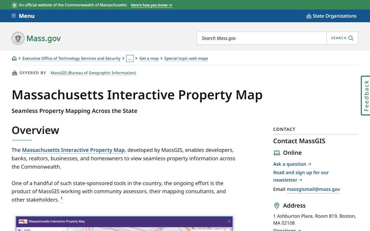 Massachusetts Interactive Property Map showing Plymouth County parcel and tax assessment data
