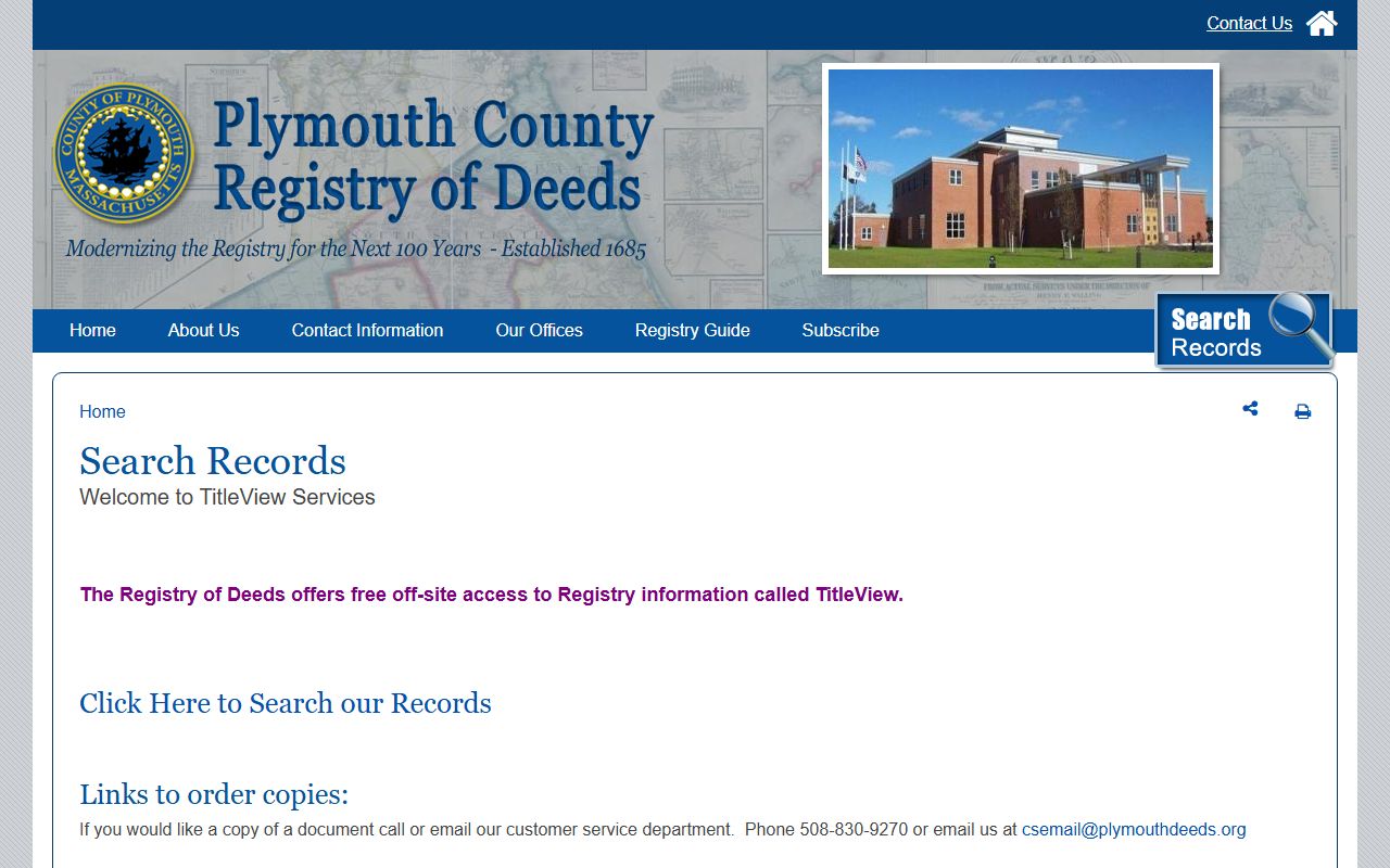 Plymouth County TitleView property records search tool for deeds and tax liens