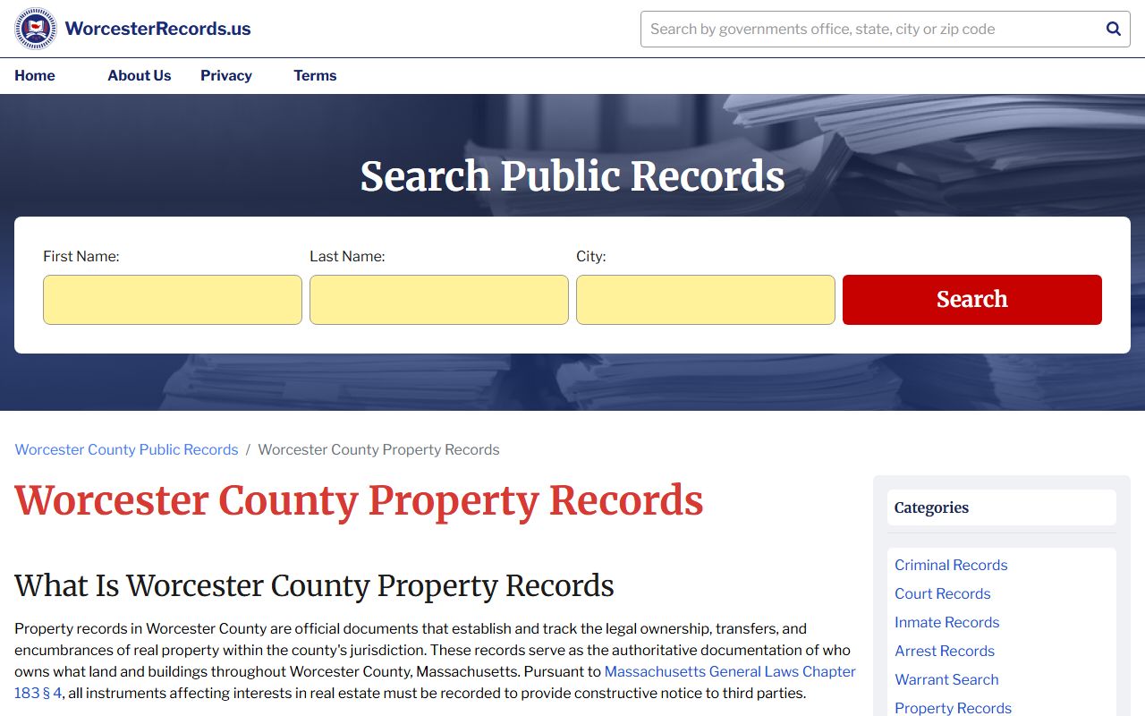 Worcester County property records search for Worcester property tax records