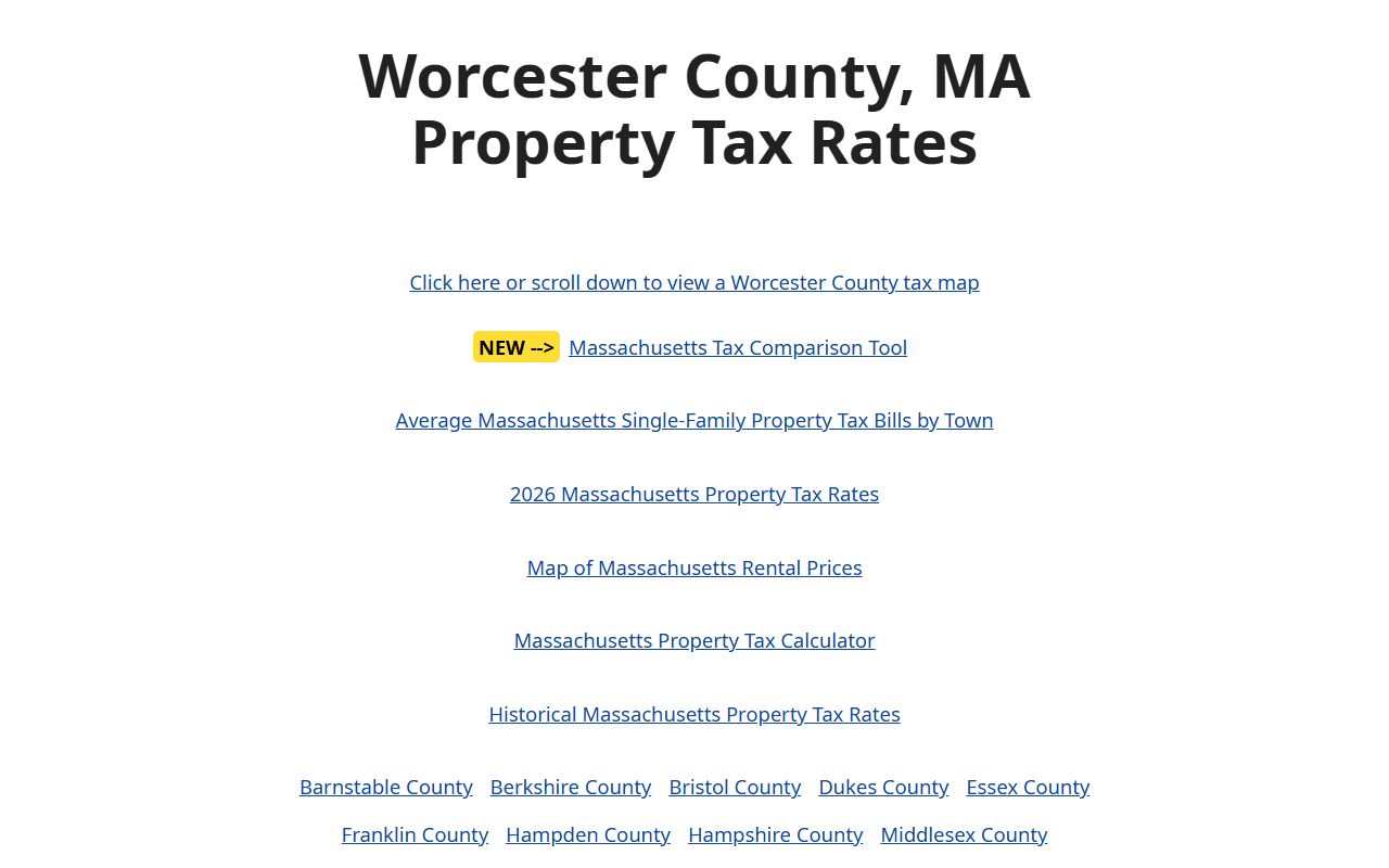 Worcester County tax rate comparison for Worcester property tax records